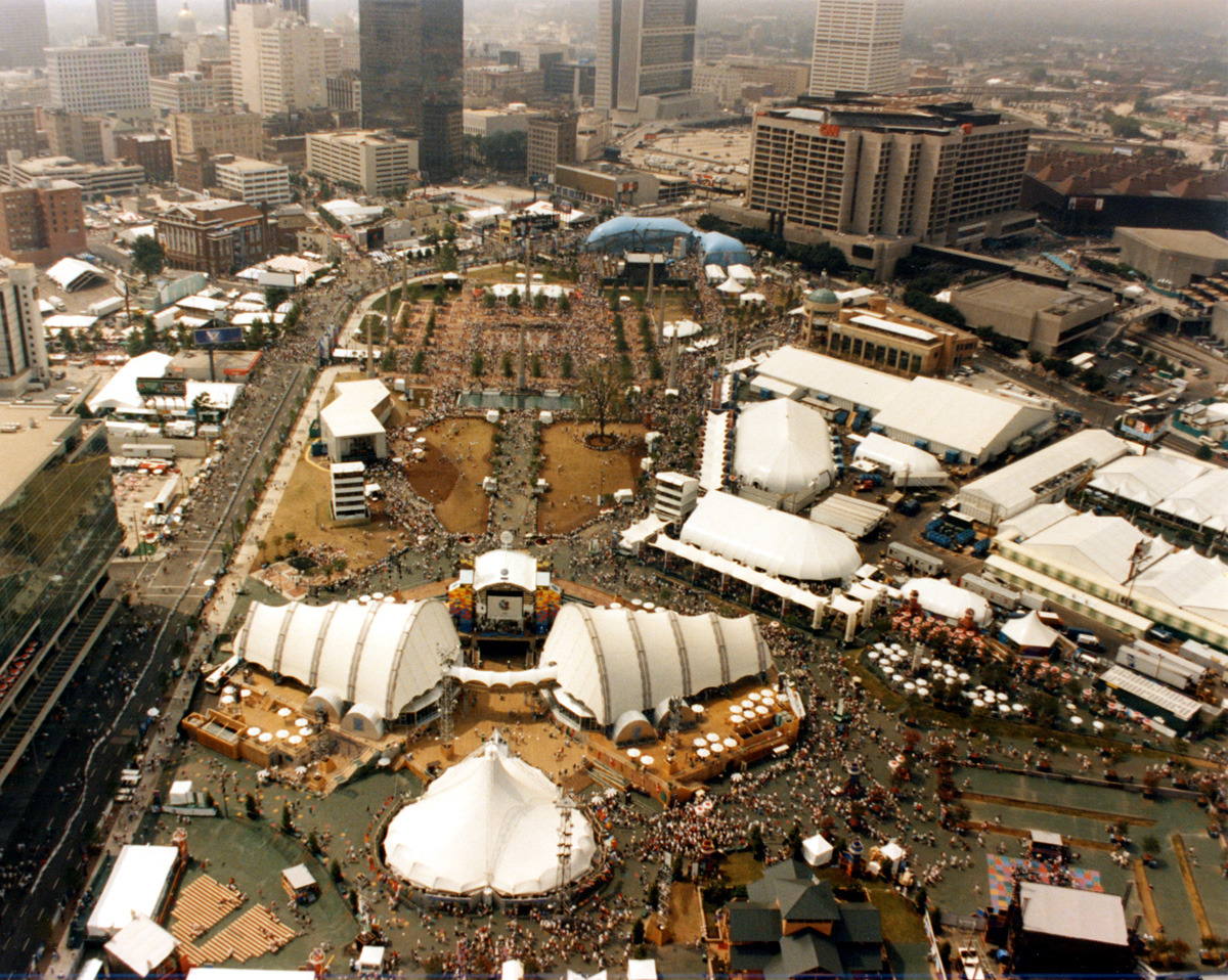 Aerial view of downtown Atlanta during the 1996 Olympic Games