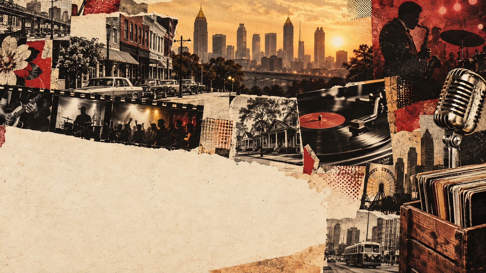 Old Atlanta skyline and newspaper collage